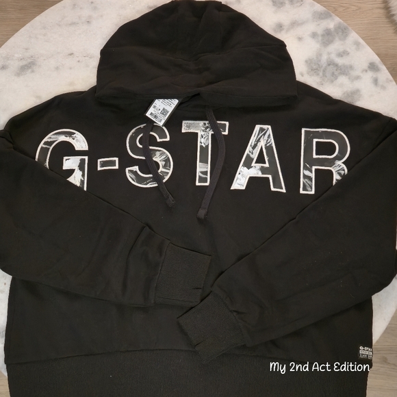 G-Star Black Hoodie with White Lettering - Picture 2 of 14
